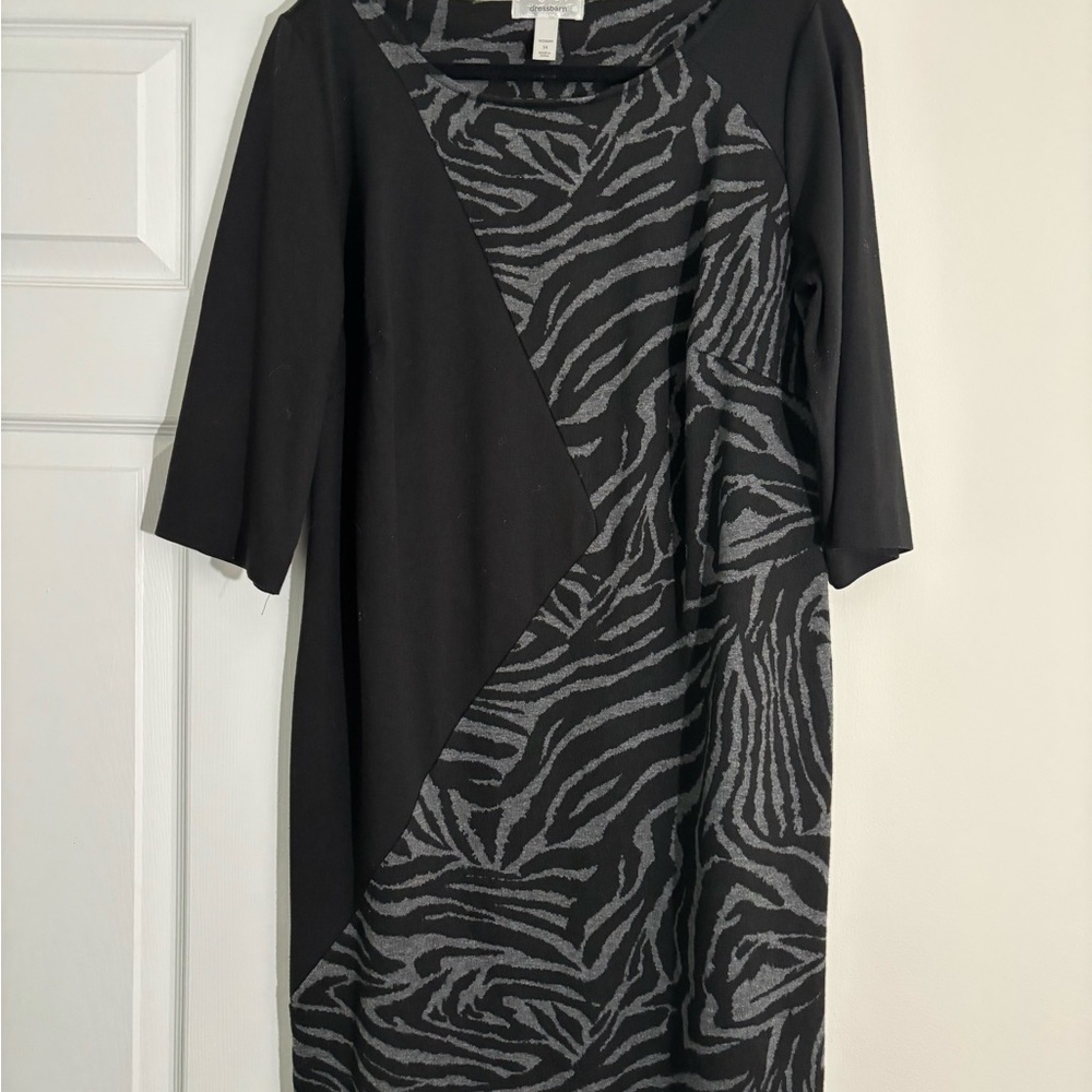 Dressbarn Black and Gray Asymmetrical Sheath Dress